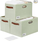 Large 3-Pack Foldable Fabric Storage Bins with Durable PU & Metal Handles, Collapsible Storage Baskets for Shelves, Home Storage, Closet Organizers, Living Room(14.9"x9.8"x9.8", Sage Green) by CozyNest Decor