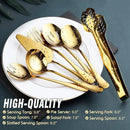 Gold Serving Utensils, OGORI 10-Piece Polished Stainless Steel Gold Serving Utensils Set Include Serving Spoons, Slotted Serving Spoon, Serving Tongs, Serving Fork, Salad Fork, Soup Ladle, Pie Server by CozyNest Decor