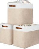 DULLEMELO Large Storage Baskets for Organizing, Canvas Storage Bins Big Baskets With Handles for Shelf Clothes Empty Gift Basket (White&Khaki) by TinyTreasures Baby Boutique