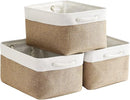 Fabric Storage Baskets - Rectangular Baskets for Organizing Fabric, Shelves & Decorative Use (White & Khaki) by TinyTreasures Baby Boutique