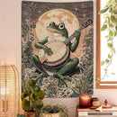 Lunerfex Moonlit Banjo Frog Wall Tapestry, Whimsical Amphibian Musician Tapestries for Room Decor, Folk Art Tapestry 60L x 80W by CozyNest Decor