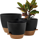 FaithLand 3-Pack Large Planter Pots, 12 10 9 Inch Self Watering Flower Pots for Indoor Outdoor Garden Plants, Black with Brown by CozyNest Decor
