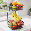 Fruit Basket for Kitchen Counter - 2-Tier Large Capacity Fruit Bowl with Detachable Banana Hanger, Rust-Proof Metal Fruit Holder for Vegetables, Bread, Toiletry,10" D x 10" W x 14" H, Black by CozyNest Decor