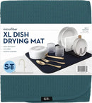 S&T INC. Dish Drying Mat XL, 18” x 24”, Absorbent Microfiber Kitchen Counter Mat, Dish Drying Pad for Dishes, Utensils, Pots and Pans, Extra Large, Tapestry Blue by CozyNest Decor