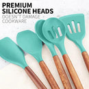 Zulay Kitchen Non-Stick Cooking Utensils Set with Authentic Acacia Wood Handles – 5-Piece Durable & Stylish Silicone Kitchen Utensils Set – Heat Resistant to 464°F – Mint by CozyNest Decor