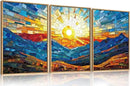 Mountains Framed Canvas Wall Art Set, Modern Abstract Art Painting, Irregular Square Ridge Wall Decor, Sunrise Art Print for Living Room, Bathroom, Bedroom, Office - 16"x24"x3 by CozyNest Decor