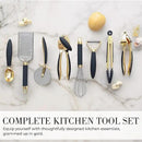 Black and Gold Kitchen Utensils - Luxe 8-Piece Gold Kitchen Tools Set with Can Opener, Pizza Cutter, Peeler, Mini Whisk, and Tongs - Stylish Accessories for Modern Cooking and Ideal for Gifting by CozyNest Decor