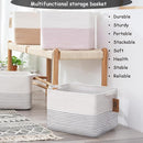 COMFY-HOMI 3 Pack Cotton Rope Square Basket with Handles - Storage & Organizer (White/Black Line, 13.5" x 11" x 9.5") by TinyTreasures Baby Boutique