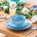 vancasso Bonita Dinnerware Set Blue Stoneware 18 Pieces Service for 4, Handpainted Spirals Pattern Stoneware Plates and Bowls Set by CozyNest Decor