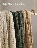 YnM Chunky Cotton Knit Throw Blanket, Cable Knit Throws for Bed Couch Sofa, Comfy & Relaxing, Decorative Piece for Farmhouse Modern Boho Rustic Scandinavian Chic Vibe, Beige 80x87 Inches by CozyNest Decor