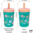 Zak Designs Shells Kelso Tumbler Set, Leak-Proof Screw-On Lid with Straw, Bundle for Kids Includes Plastic and Stainless Steel Cups with Bonus Sipper (3pc Set, Non-BPA) 15 fl.oz. by TinyTreasures Baby Boutique