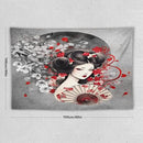 Japanese Geisha Tapestry Asian Red Cherry Blossom Red Sun Traditional Kimono Folk Tapestries Home Decor for Living Room Bedroom Apartment Farmhouse Dorm 60"x40" by CozyNest Decor