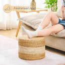 Handwoven Water Hyacinth Ottoman Pouf, Round Outdoor Footstool with Sturdy Frame, No Assembly Needed, Boho Accent Stool for Indoor & Outdoor Use – Patio, Balcony, Living Room (White) by CozyNest Decor