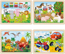 Wooden Puzzles for Kids Ages 4-6, 4 PCs 24 Animals Cars Farm Dinosaur World Jigsaw Puzzles, Preschool Educational Brain Teaser Toys for 3 4 5 6 7 8 Years Old by TinyTreasures Baby Boutique