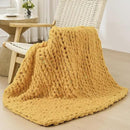 Bigacogo Chunky Knit Throw Blanket for Couch, 40x40 inches, 100% Hand Knitted with Thick Jumbo Chenille Yarn, Cozy Soft Large Rope Knot Cable Crochet Blankets for Sofa Bed Living Room, Mustard Yellow by CozyNest Decor
