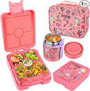 Bento Lunch Box Set With 10oz Soup Thermo, Leak-proof Lunch Containers with 4 Compartment, Kids Hot Thermo Food Jar/Insulation Lunch Bag, Food Containers for School（Flamingo） by TinyTreasures Baby Boutique