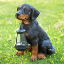 Garden Dog Statues Outdoor Decor, 13" Solar Powered LED Lights Outdoor Statue Garden Decorations Rottweiler Figurine for Patio, Lawn, Yard Art Decoration, Housewarming Garden Gift by CozyNest Decor