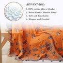 Snycler Boho Throw Blanket for Bed, 100% Organic Cotton Muslin Soft Throw-Floral Bird Farmhouse Rustic Spring Summer Fall Decor Blanket for Couch Sofa Quilt and Gift, 60" x 80" Orange by CozyNest Decor