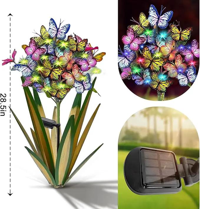 Solar Metal Agave Butterfly Flower Stick Garden Sculpture - Outdoor Gift, Christmas Lights, Swaying Butterfly, Sunflower - Solar Outdoor Statues (3 PCS Light Green), photo 2 of 7