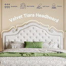 Allewie Queen Bed Frame with Adjustable Velvet Tiara Headboard, Upholstered Diamond Button Tufted Platform Bed, Wood Slats Support, No Box Spring Needed, Mattress Foundation, Easy Assembly, White by CozyNest Decor