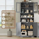 GarveeHome 67" Tall Storage Cabinet, Tall Bathroom Cabinet with Glass Doors and Adjustable Shelves, Freestanding Kitchen Pantry Cabinets, Cupboard for Living Room, Dining Room, Gray by CozyNest Decor