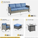 ovios 8 Pieces Patio Furniture Set with 30" Fire Pit Table, Outdoor Wicker Sofa with Comfy Cushions, All Weather High Back Rattan Couch Conversation Set, Denim Blue by GreenHaven Gardens