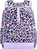 Choco Mocha Cheetah Backpack for Girls, Elementary School Backpack for Girls Ages 6-8 Kids Kindergarten Backpack Large Bookbag 18 Inch with Chest Strap, Purple by TinyTreasures Baby Boutique