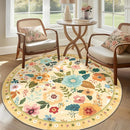 Floral 4ft Area Rug Machine Washable Soft Print Boho Carpet Non Slip Doormat Low Pile Flower Area Rugs for Living Room Bedroom Nursery Kitchen Dining Room Indoor-Ivory/Yellow by TinyTreasures Baby Boutique