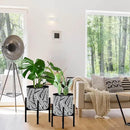 10 & 12 Inches Plant Pot with Stand Set of 2, Decorative Palm Leaves Printing Planter with Holder, Garden Pot for Snake Plant, Monstera, Houseplants - Indoor Outdoor Flower Pots with Drainage Holes by CozyNest Decor