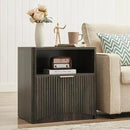 Fluted Nightstand, Dark Grey Bedside Table with Drawer and Storage, Wood End Table Mid Century Modern, Large Night Stand for Bedroom by CozyNest Decor
