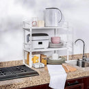 Expandable Cabinet Shelf Organizer Rack, Stackable Kitchen Counter Storage Shelves Stand, Adjustable Height Pantry Shelf Spice Rack (White, 2 Pack) by CozyNest Decor