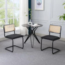 Mid Century Modern Rattan Dining Chairs Set of 4, Boucle Kitchen Chairs with Handwoven Mesh Rattan Backrest and Metal Legs, Upholstered Accent Side Chairs, Black by CozyNest Decor