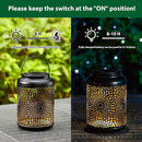 Glitzhome Solar Lantern Black Metal Cutout Scrollwork Outdoor Hanging Solar Light with Handle for Garden Patio Yard Outdoor Decor by GreenHaven Gardens