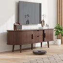 55" Mid Century TV Stand, Fluted TV Stand Fits 32" to 60" TVs. Wood Entertainment Center for Living Room, Farmhouse Modern TV and Media Console Table with Storage, Curved Edge and Sliding Door, Walnut by CozyNest Decor
