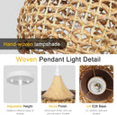 Boho Pendant Lights, 15.7" 1-Light Rattan Chandelier Hand-Woven Wicker Pendant Light with Water Hyacinth Shade, Coastal Dome Hanging Light for Dining Room Kitchen Island by GreenHaven Gardens