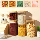 Glass Food Storage Jars with Lids(24oz/37oz/50oz)Square Set of 6 ,Glass Storage Containers Clear Glass Food Canister with Bamboo Lid Airtight For Serving Tea, Coffee Beans, Candy,Spice and More by CozyNest Decor