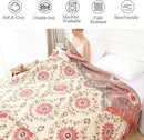 Snycler Boho Throw Blanket for Bed - 100% Cotton Ultra Soft Rustic Quilt - Pink Boho Floral Printed Farmhouse Decor Bed Blankets, 80"×90" All Season Rustic Throw for Sofa Couch Chair by CozyNest Decor