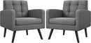 Yaheetech Mid-Century Accent Chairs, Modern Upholstered Living Room Chair, Cozy Armchair Button Tufted Back and Wood Legs for Bedroom/Office/Cafe, Set of 2, Gray by CozyNest Decor