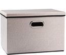 PRANDOM Large Foldable Storage Bin with Lid [1-Pack] Linen Fabric Decorative Storage Box Organizer Container Basket Cube with Handles Divider for Closet Office Living Room Light Grey(17.7x11.8x11.8) by TinyTreasures Baby Boutique