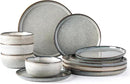 GBHOME Ceramic Dinnerware Sets for 4, 12 Pieces Stoneware Plates and Bowls Sets, Reactive Glaze Dishes -Scratch Resistant, Dishwasher&Microwave Safe, Green Wheat by CozyNest Decor
