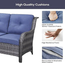 Outdoor Patio Furniture Set with Propane Fire Pit Table, 7 Pieces Wicker Patio Conversation Set with 2 Swivel Glider Rocker Chairs Rattan Sofa Blue Cushion Perfect for Casual Gathering Gray by GreenHaven Gardens