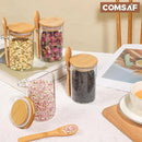 ComSaf 12 Pcs Glass Spice Jars and Spoons, 8oz Glass Containers with Bamboo Lids, Storage Containers with Airtight Lids with 275 Labels for Seasonings, Salt, Loose Leaf Tea Storage by CozyNest Decor