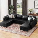 ABCASA 118.5" Faux Leather Modular Sectional Sofa, Modern Large 8 Seater U Shaped Couch with Storage Seat with Reversible Chaise Deep Seat for Living Room DIY Combination - Black by CozyNest Decor