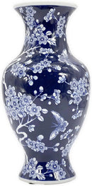 Galt International Dark Blue Floral Chinoiserie Ceramic Vase 14"- Hand Painted Antique Style Porcelain Butterfly & Flower Bottle Fishtail Porcelain Chinese Vase for Home Decor Centerpiece by GreenHaven Gardens