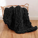 WESHIONGOO Chunky Knit Blanket Throw 40"*40" Knitted Throw Blankets for Couch Bed Fluffy Soft Blanket with Jumbo Chenille Yarn Thick 100% Handmade(Black) by CozyNest Decor