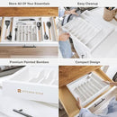 Premium Silverware, Flatware and Utensil Organizer for Kitchen Drawers, Food-Safe Contract Grade, Expandable from 18 to 33 In, White Bamboo by CozyNest Decor