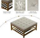 Large Square Ottoman Coffee Table, Linen Solid Upholstered Footrest Ottoman with Solid Wood Shelf Storage Tufted Coffee Table for Bedroom Living Room, Linen by CozyNest Decor