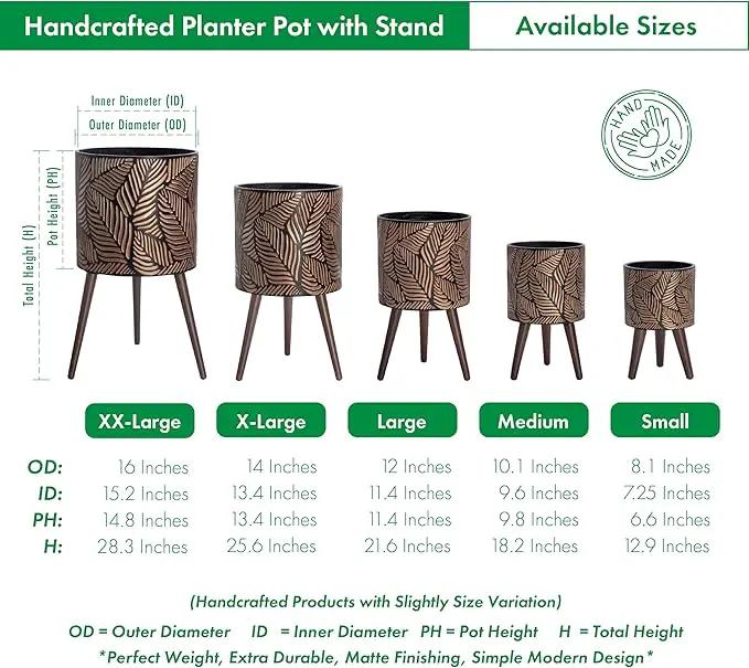 D'vine Dev 14 Inch Planter Pot with Stand, Mid-Century Tall Plant Pot with Legs for Indoor Plants, X-Large, Bronze/Grey, 88-L-D-6, photo 3 of 6