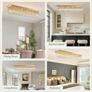 10 Lights Gold Flush Mount Rectangle Chandelier, Modern K9 Crystal Chandeliers Light Fixture Rectangular Raindrop Chandelier Pendant Island Light for Living Dining Room Kitchen Bar L47 Inch by CozyNest Decor