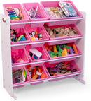 Humble Crew Kids Toy Storage Organizer with 12 Plastic Bins, White/Pink – Removable Bins for Playroom, Bedroom, Toddler Furniture for Boys and Girls Ages by TinyTreasures Baby Boutique